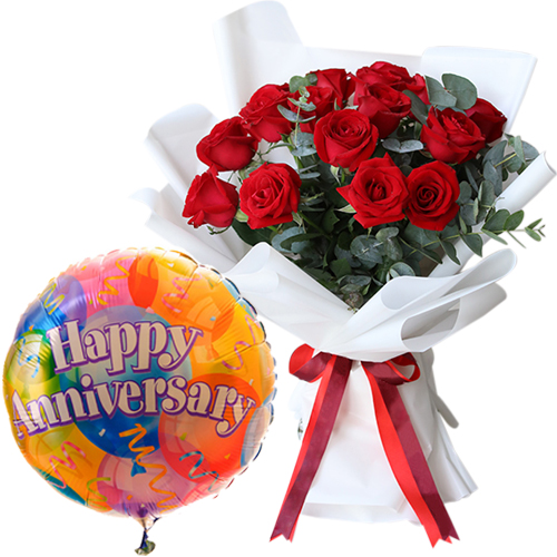 Send 12 Pcs. Red Roses Bouquet with Mylar Balloon to Cebu Philippines