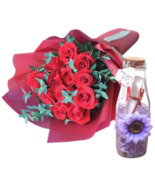 send dozen of red roses with message in bottle to cebu