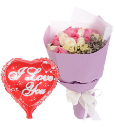 18 Pcs. Mixed Roses Bouquet with Mylar Balloon