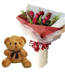 9 Pcs. Roses in Bouquet with Small Bear