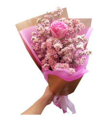 Single Pink Color Roses in Bouquet