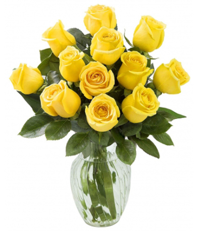 12 Yellow Roses in a Vase