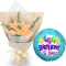 24 Pcs Peach Roses with Birthday Mylar Balloon