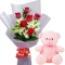 6 Pcs. Red Roses in Bouquet with Small Bear